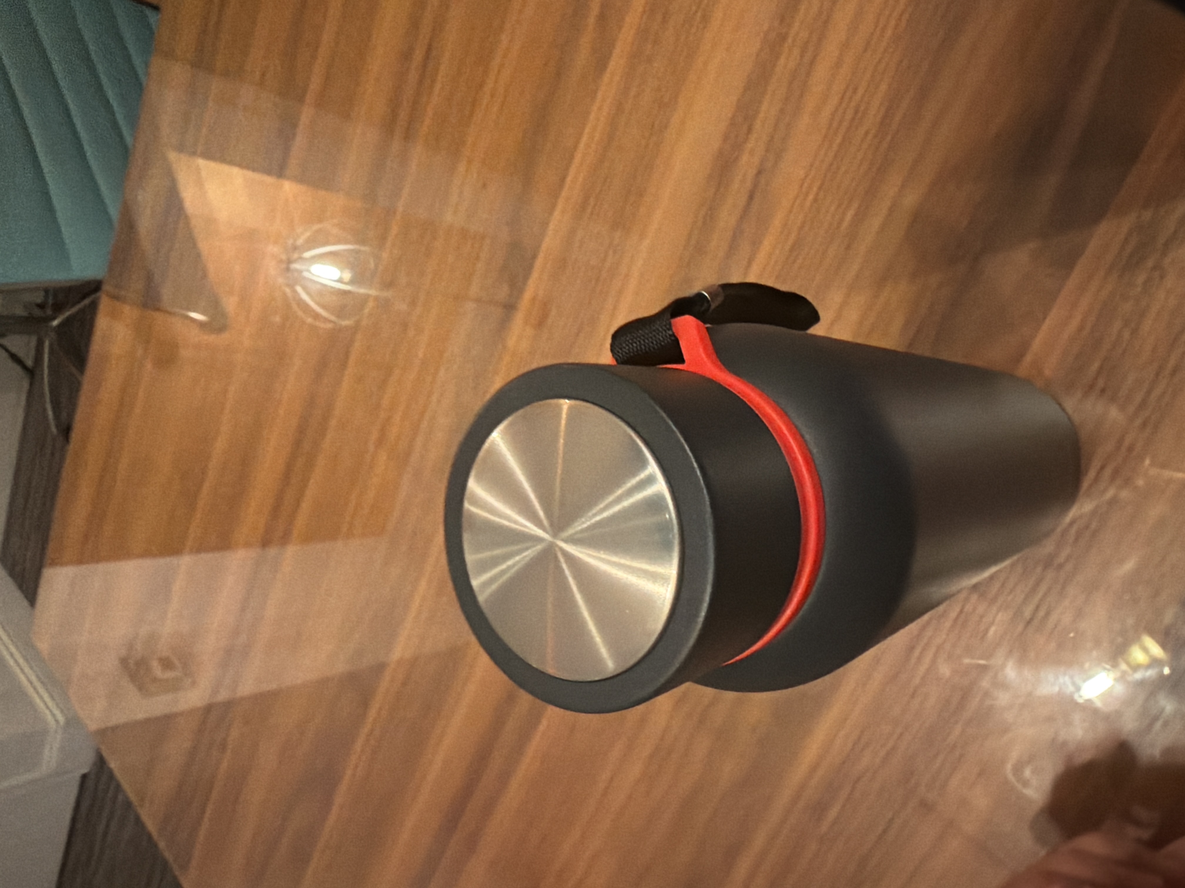 Black Insulated Water Bottle with Red Strap 2