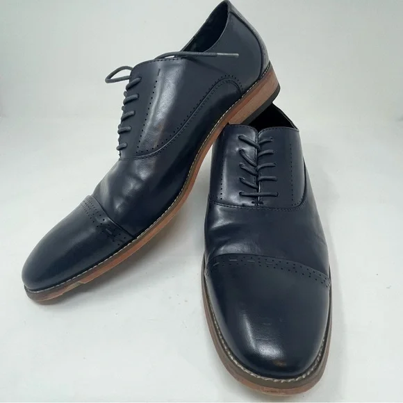 Reaction Kenneth Cole Men's Dark Blue Cap Toe Oxford Dress Shoes 4